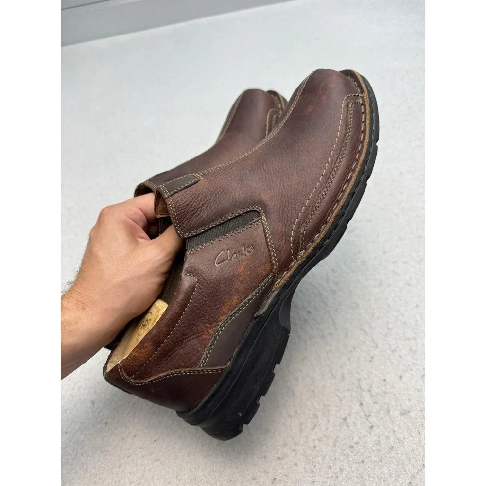 Clarks Shoes Mens Size 12 Brown Leather Slip On Casual Comfort Loafers 78538